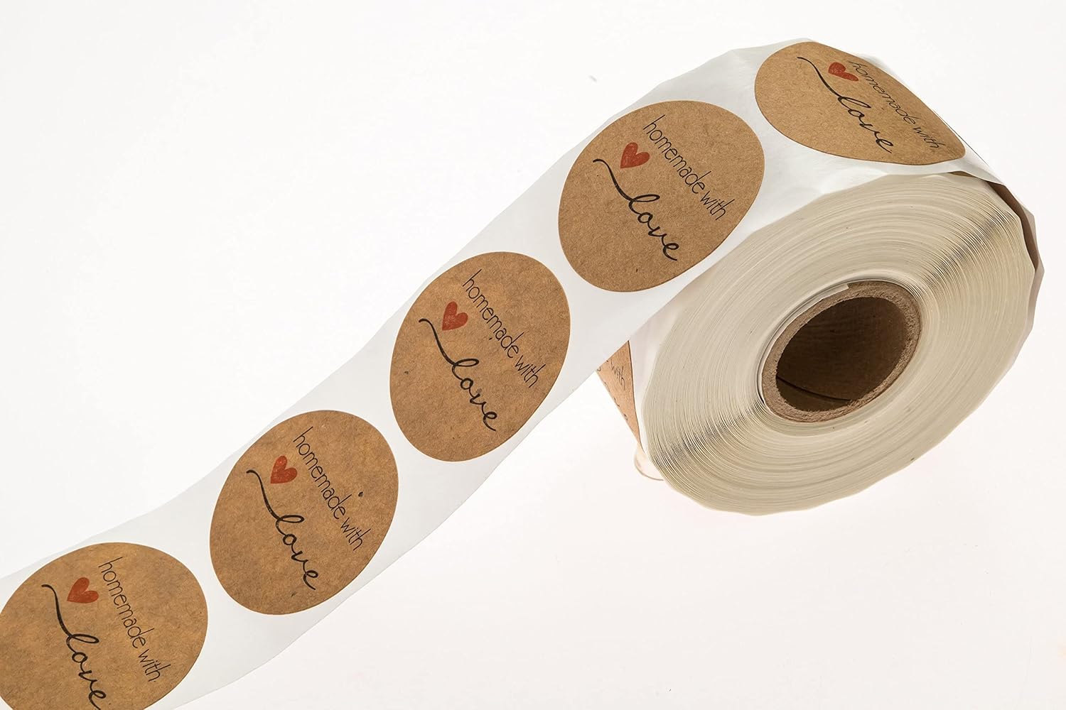 1.5" Round Natural Brown Kraft Homemade with Love Stickers / 500 Brown Kraft Labels Roll/Made in The USA