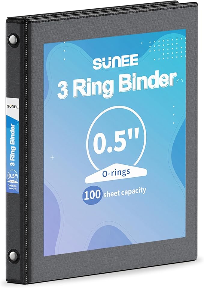 SUNEE 3 Ring Binder 1/2 Inch 1 Pack by SUNEE