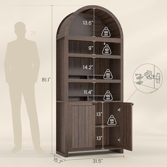 81" Tall Arched Cabinets, Bookcase - Image 2