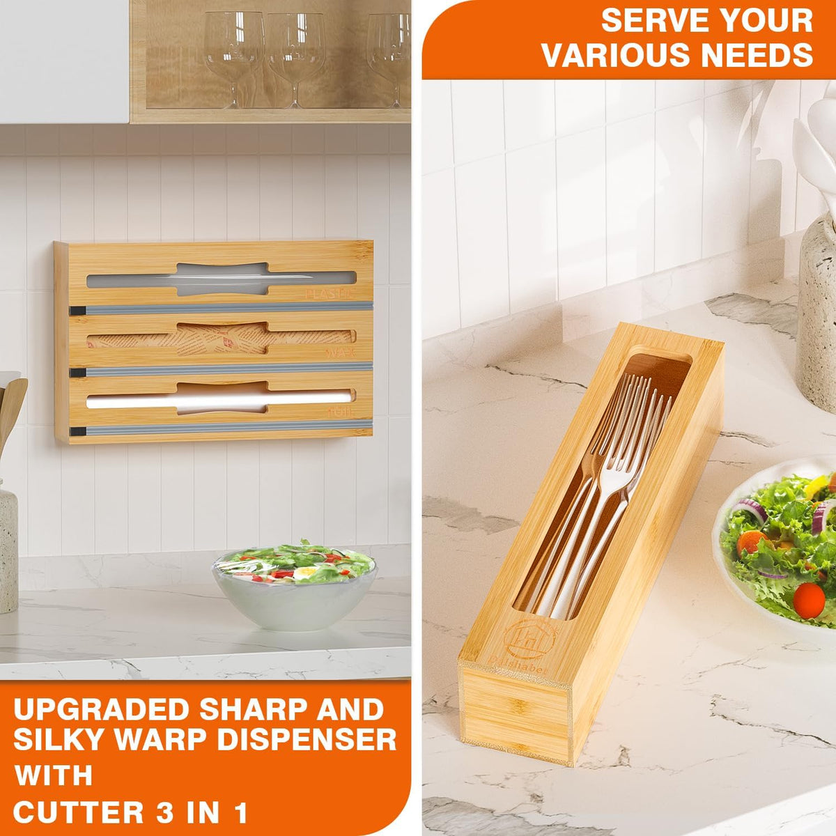 DALSHABET 9-in-1 Bamboo Kitchen Drawer Organizer for Storage Bags and Wrap