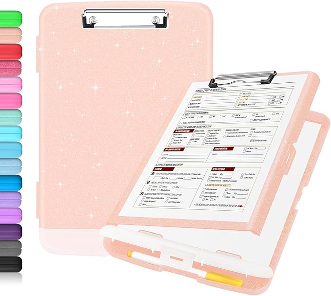 Sooez Glitter Clipboard with Storage, High Capacity Clip Boards 8.5x11 with Pen by Sooez