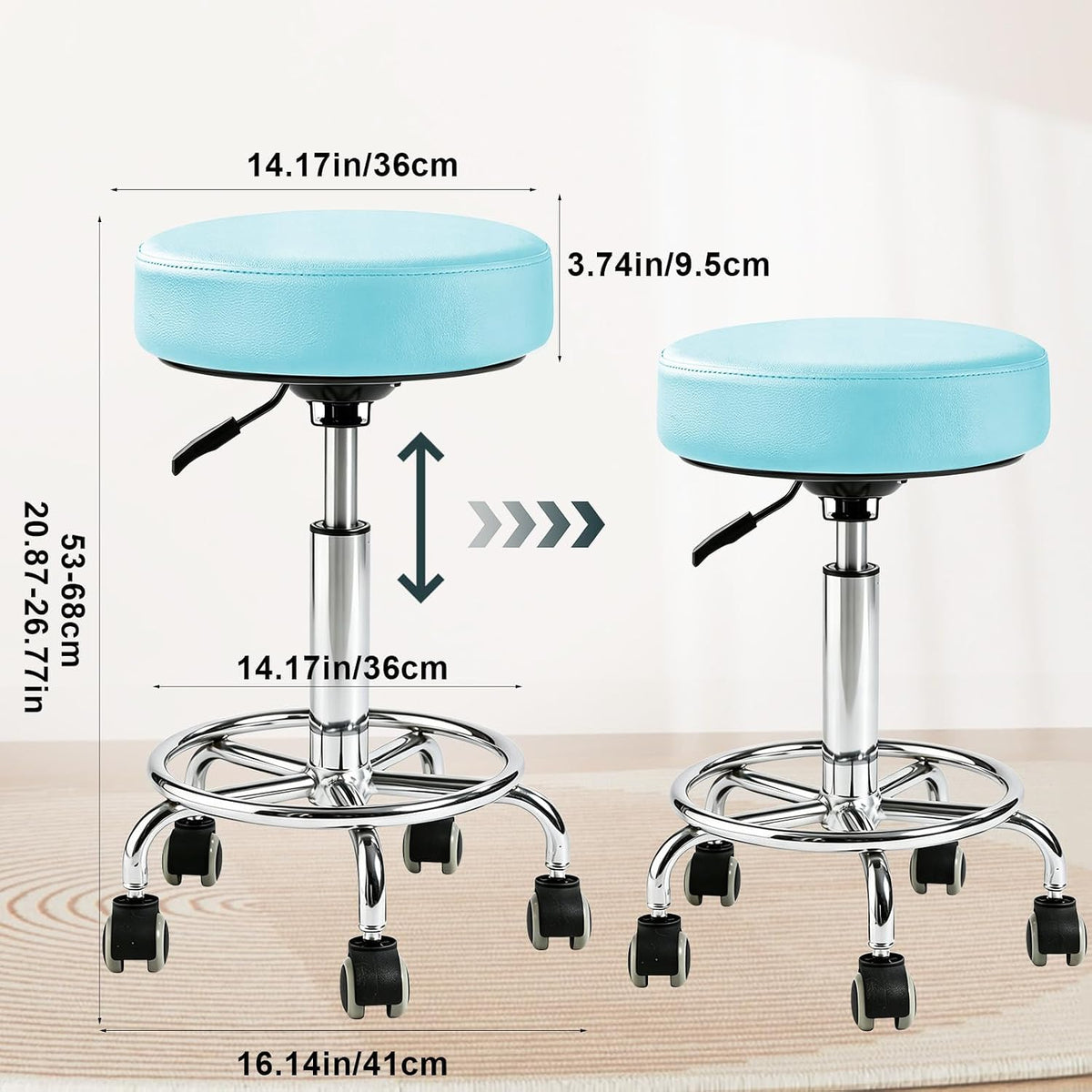 500lbs Heavy-Duty Adjustable Rolling Stool with Wheels & Foot pedal ring