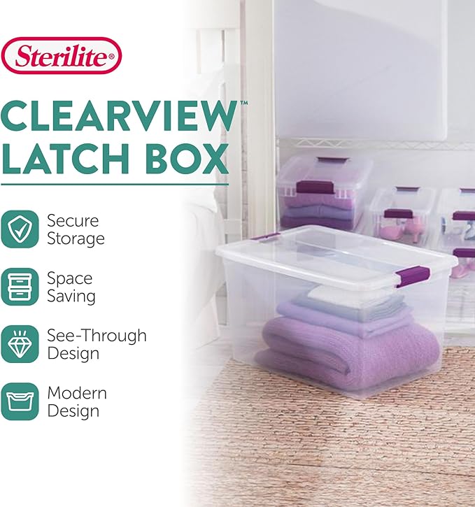 Sterilite 24-Pack 66 Quart ClearView Latch Box, Stackable Organizer Bins - Image 2