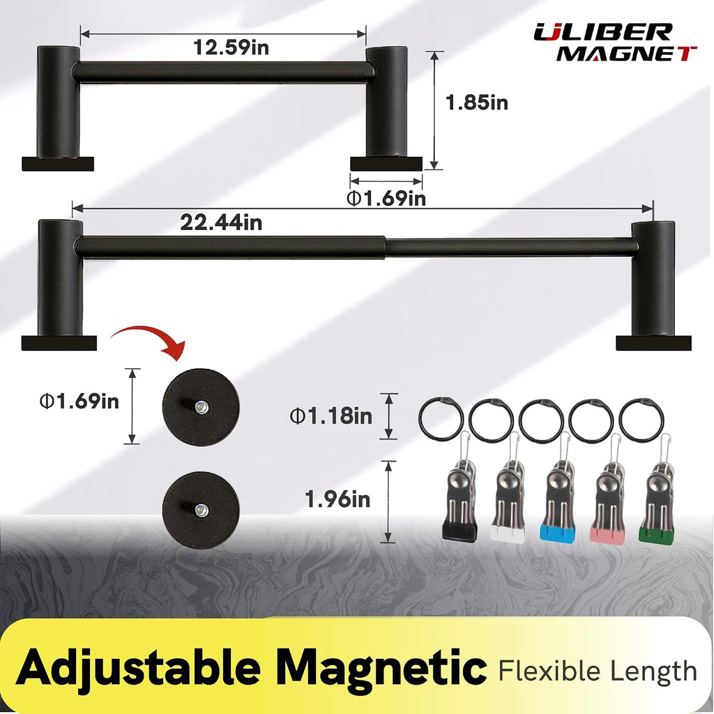 ULIBERMAGNET Magnetic Classroom Whiteboard Bar, Flip Calendar Holder with 5 Hanging Rings & 5 Clips, Magnetic Adjustable Length Anchor Chart Rack for Whiteboard, Office, Classroom, Lesson Plans
