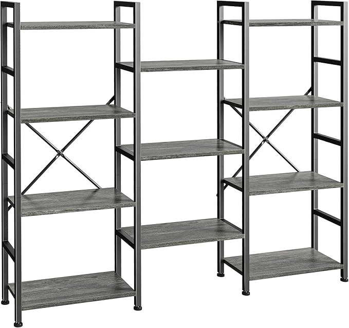 SUPERJARE Triple 4 Tier Bookshelf, Bookcase by SUPERJARE