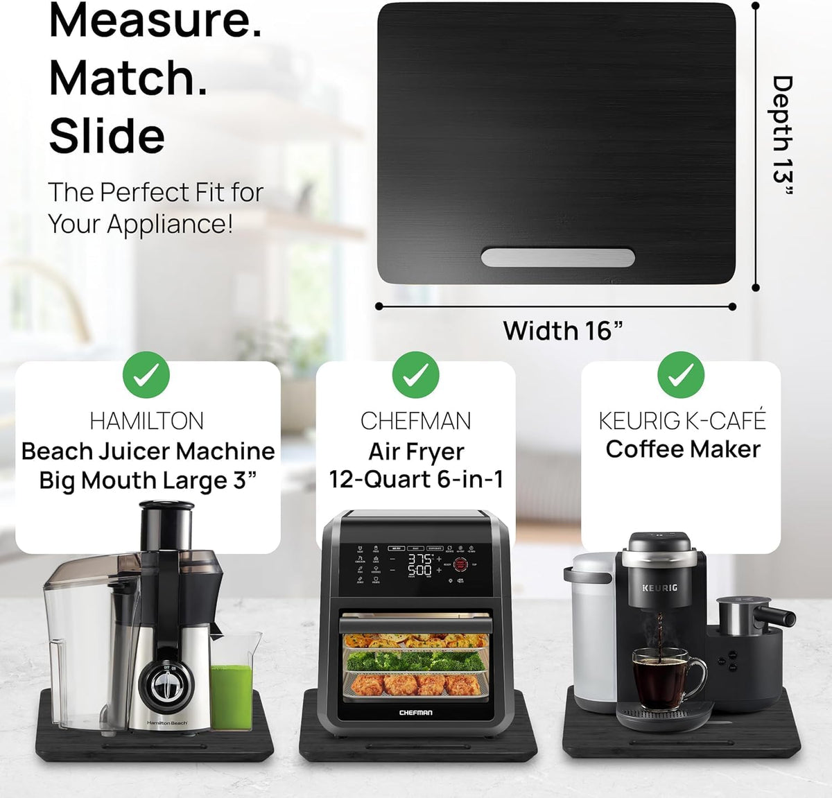 Ibyx Appliance Slider, Sliding Tray for Coffee Maker, 16x13 in, Black
