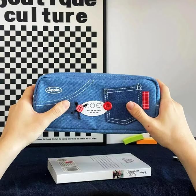 Haumei Canvas Pencil Case Large Capacity, Big Denim Pen Pouch - Image 7