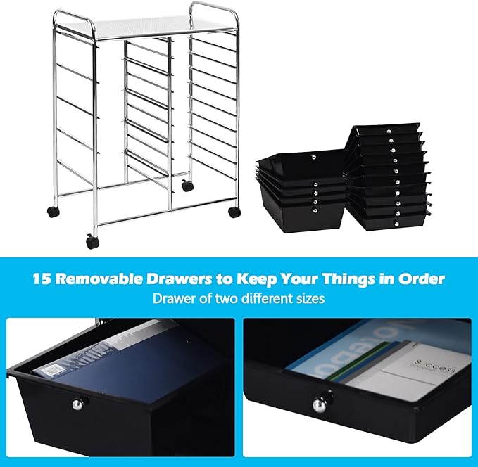 GOFLAME 15-Drawer Rolling Storage Cart, Craft Storage Cart - Image 6