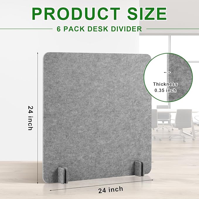 Kisston 6 Pack Acoustic Desk Divider Desk Partition 24 x 24" Stand Up - Image 2