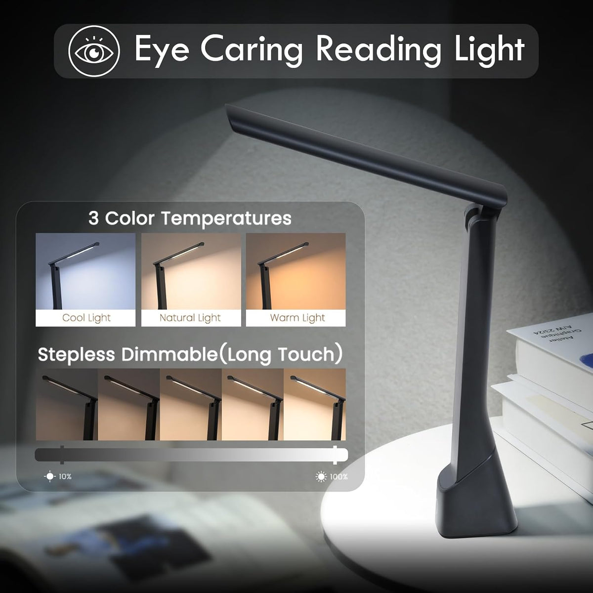 WILIT Rechargeable LED Desk Lamp with Torch Light for Office Home,Cordless Ba...