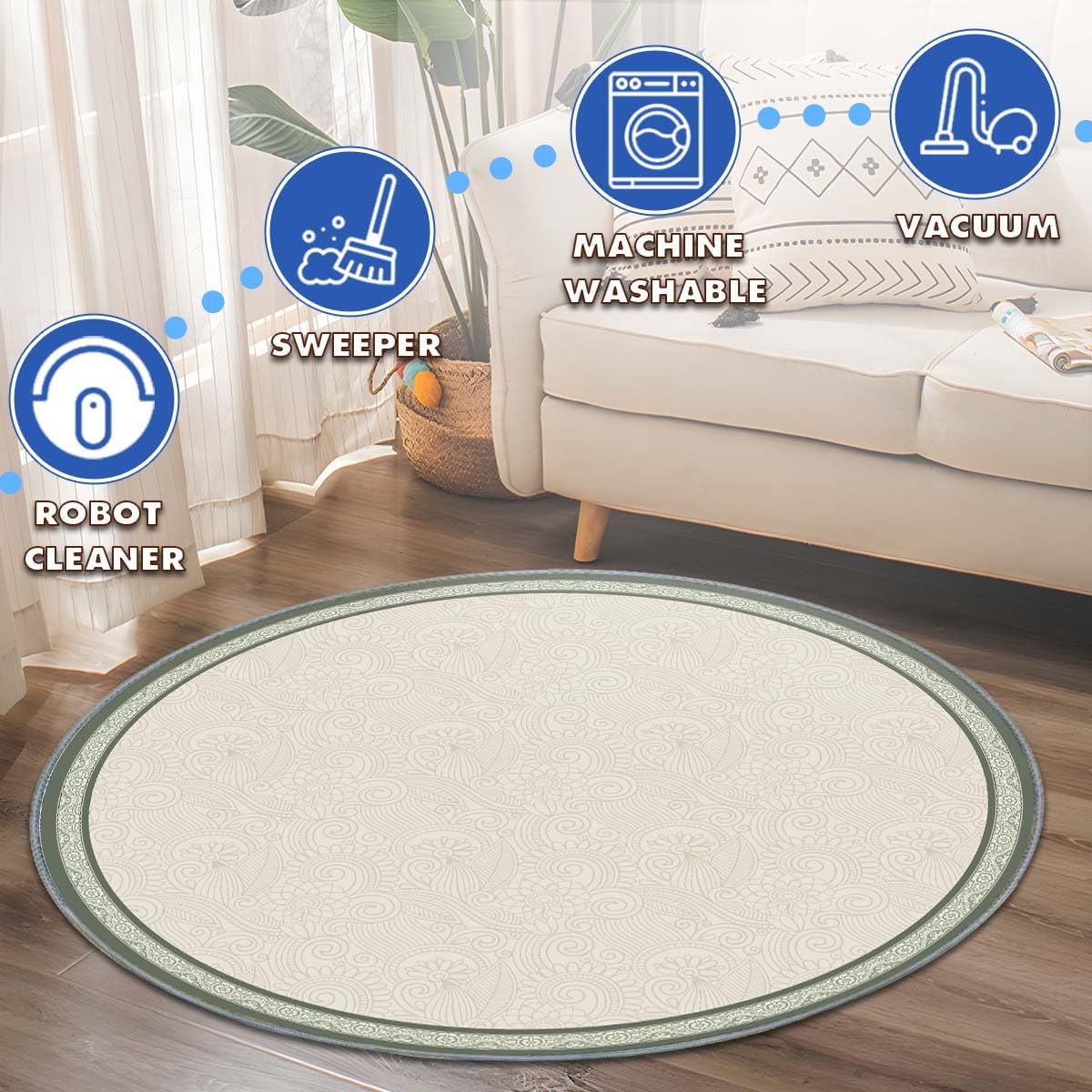 Office Short Pile Chair Mat, Non-Slip Noise-Reducing Desk and Chair Rug, 47 Inch Round Mat, Office、Study Decorative Rug for Wood Floors, Laminate and Ceramic Tiles(Elegance)