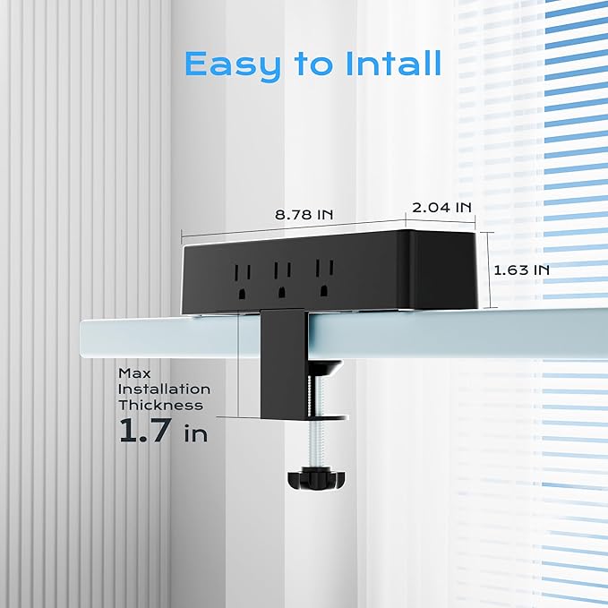 Flat Plug Desk Clamp Power Strip 10FT, 40W Total Fast Charging Station - Image 4