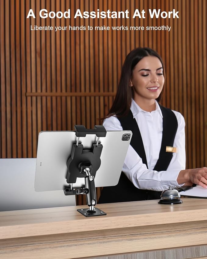 Small Tablet Wall Mount iPad Holder, Metal 360° Adjustable Stand, Alloy Base - Image 4