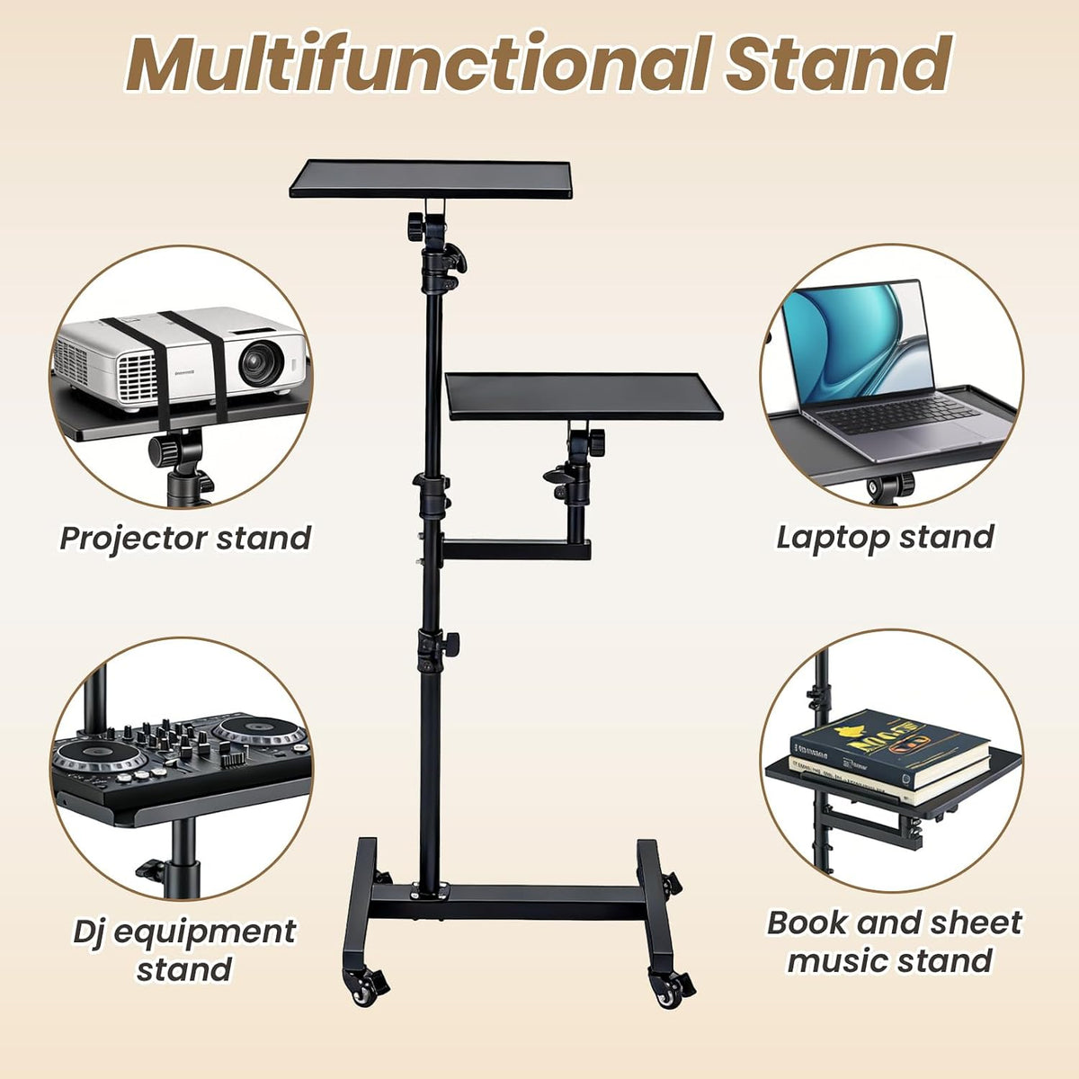 CAHAYA Projector Stand Tripod Adjustable - Mobile Laptop Stand with 2 Shelves...