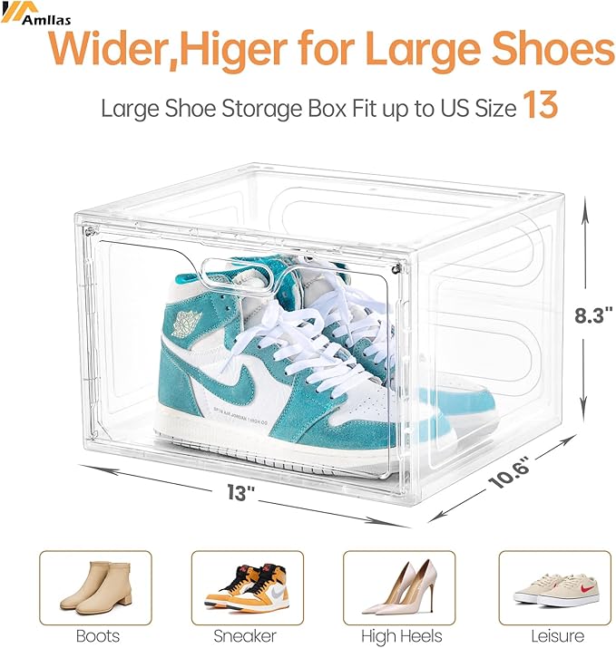 Amllas 8 Pack Shoe Boxes Clear Plastic Stackable, Large Shoe Storage Organizer - Image 2