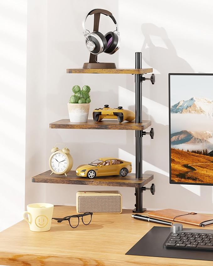 ART-GIFTREE 3 Tiers Clamp On Desk Shelf, 360¡ã Angle Adjustable Desktop Shelf by ART-GIFTREE