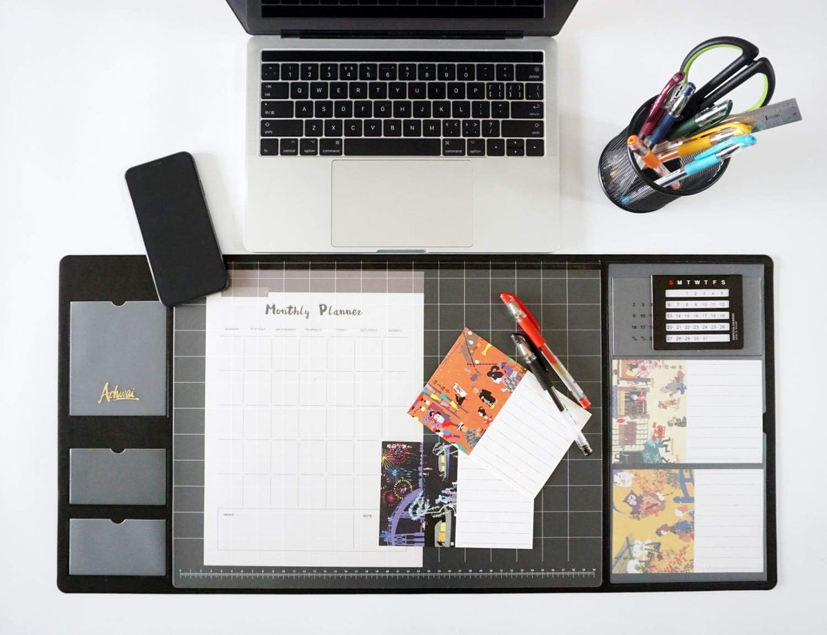 Multifunctional Desk Mat with Calendar, with Pockets for Notes/Monthly Plans/...