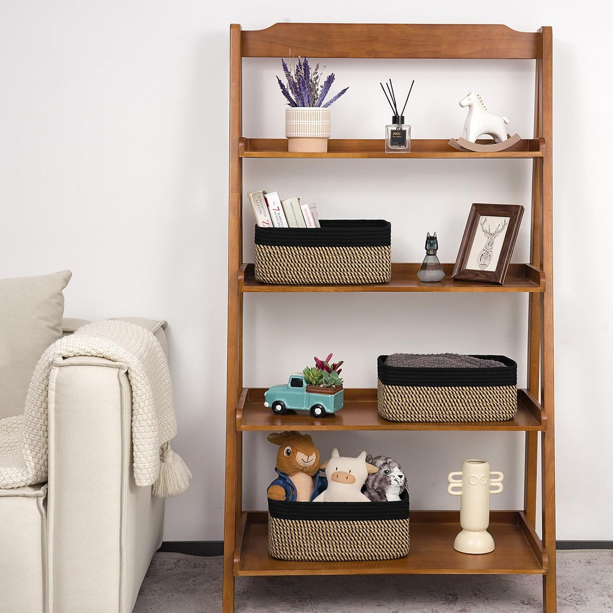 Goodpick 3-Pack Wicker Storage Baskets for Shelves, 13 x 8 x 5 in