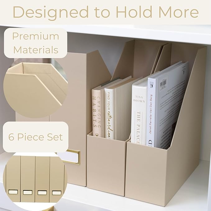 BLU MONACO | Set of 6 Foldable Taupe Magazine File Holders - Image 5