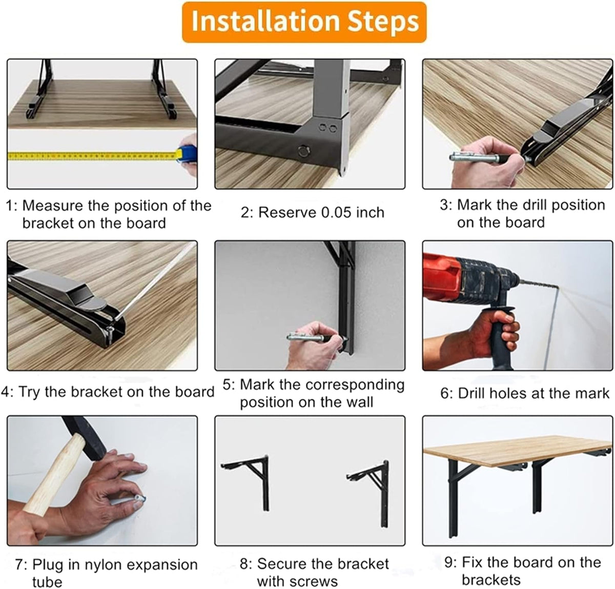 TORACK 24" Folding Shelf Brackets, Heavy Duty Shelf Bracket Wall Mounted