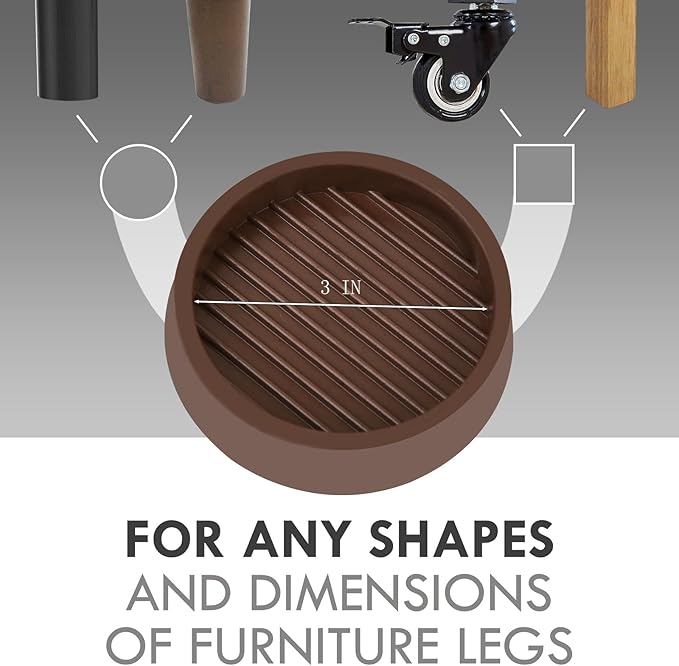 VOCOMO 3X3 Round Rubber Caster Cups, Non Slip Furniture Pads, Anti-Slip Gripper - Image 2