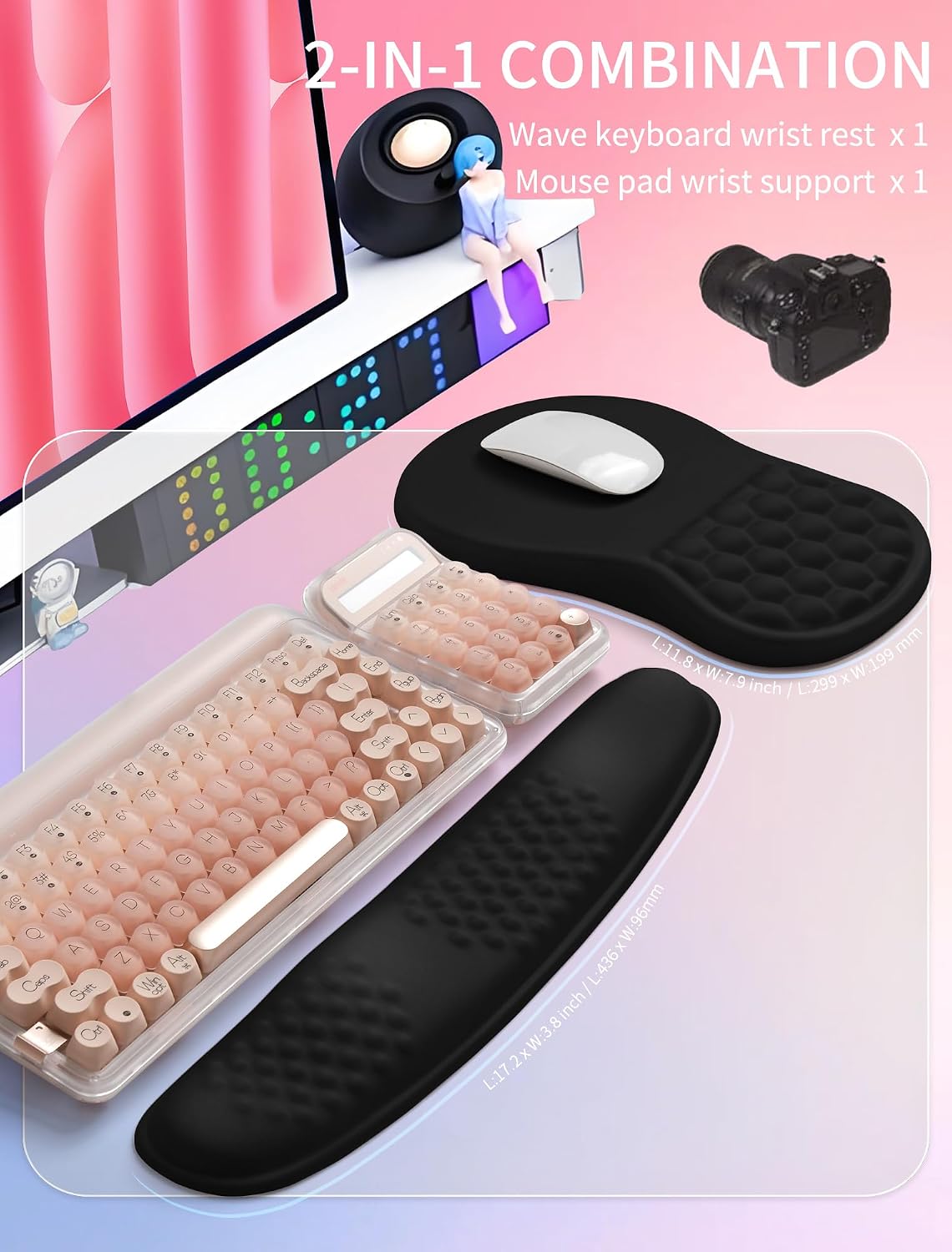 Hokafenle 2in1 Combination, Wave Keyboard Wrist Rest and Ergonomic Curvature ...