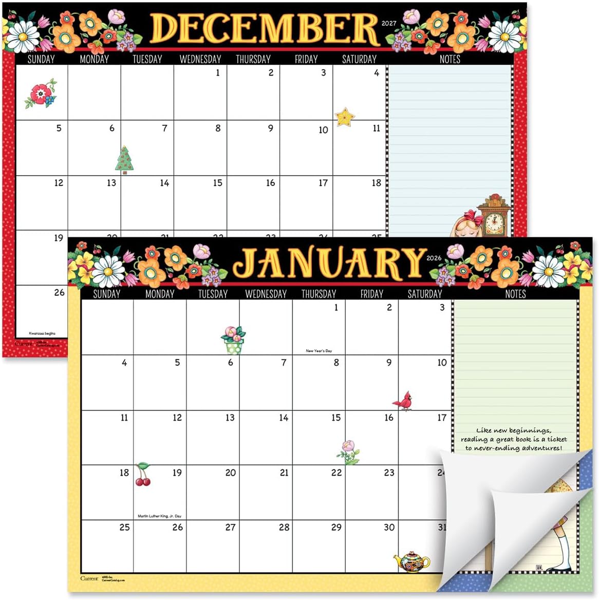 Current 2026 Desk Calendar Pad | Mary Englebreit, 11" x 16-1/4", Large 24-Month, Bookstore-Quality, For Kitchen & Office