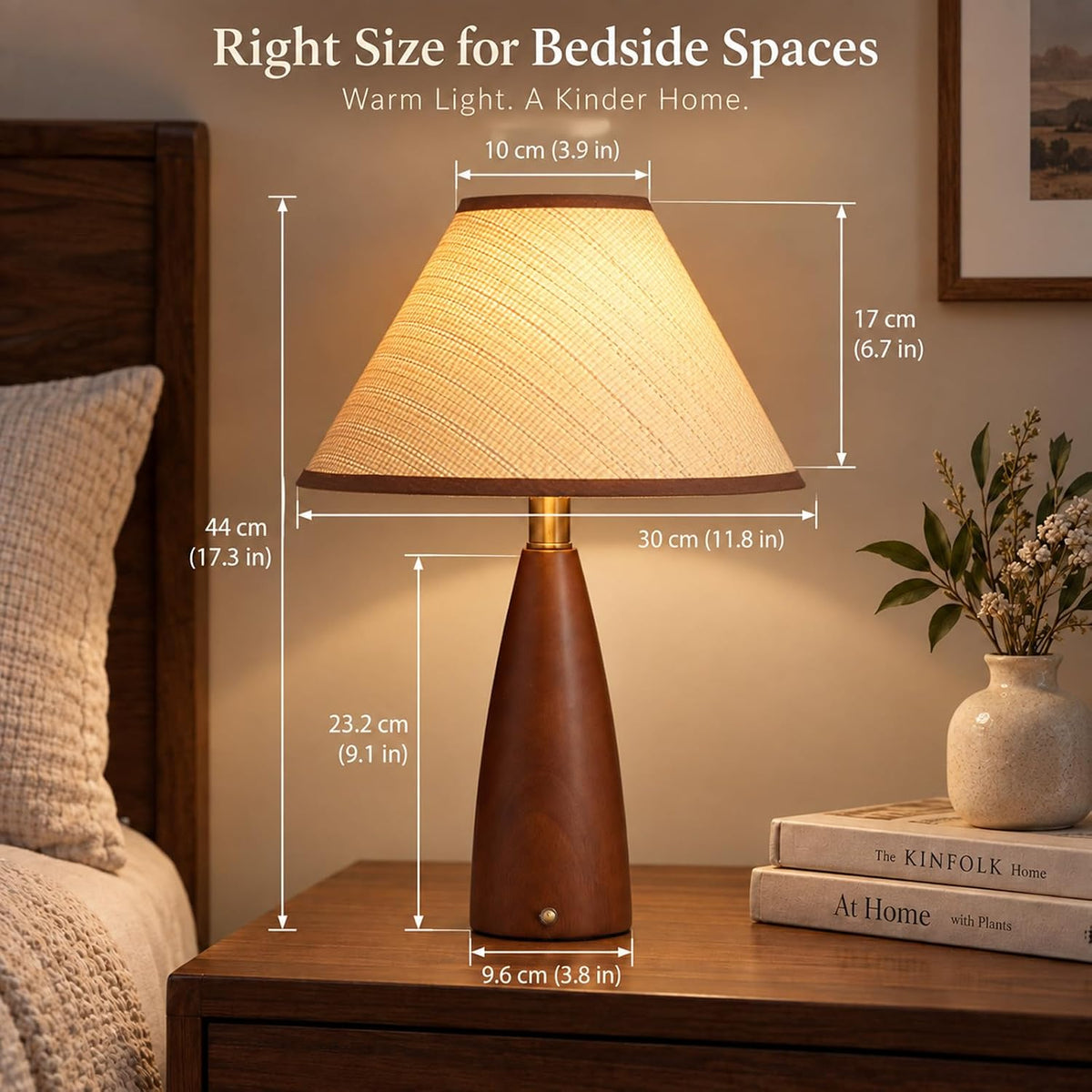 Mid Century Modern Touch Table Lamp with Brown Wooden Base