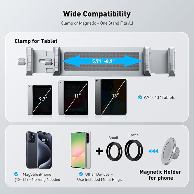 AboveTEK 2-in-1 iPad Stand for Desk, Aluminum iPad Holder Arm - Image 4