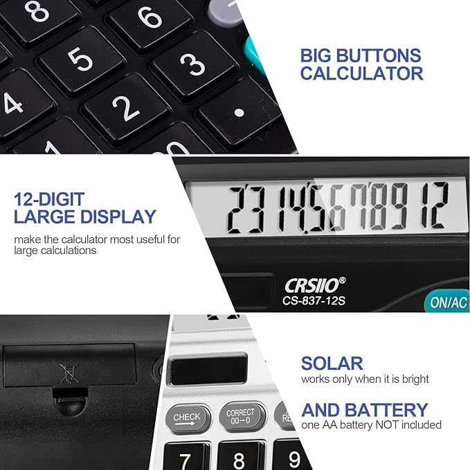 Flutesan 8 Pack Calculator Bulk 12 Digit Solar Power Calculator Solar and - Image 4