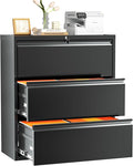 INTERGREAT 3-Drawer Black Lateral File Cabinet, Locking Metal Lateral Filing by INTERGREAT
