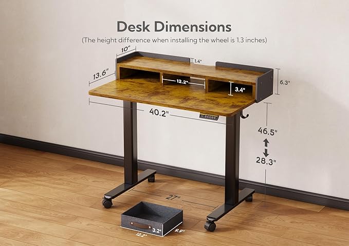 Claiks Standing Desk with Drawers, Adjustable Stand Up Electric Small Standing - Image 3