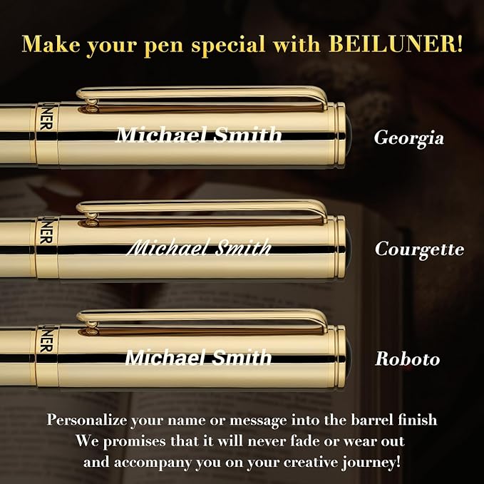 BEILUNER Gold Personalized Fountain Pen, Stunning Luxury Surface, 24K Gilded Nib - Image 2