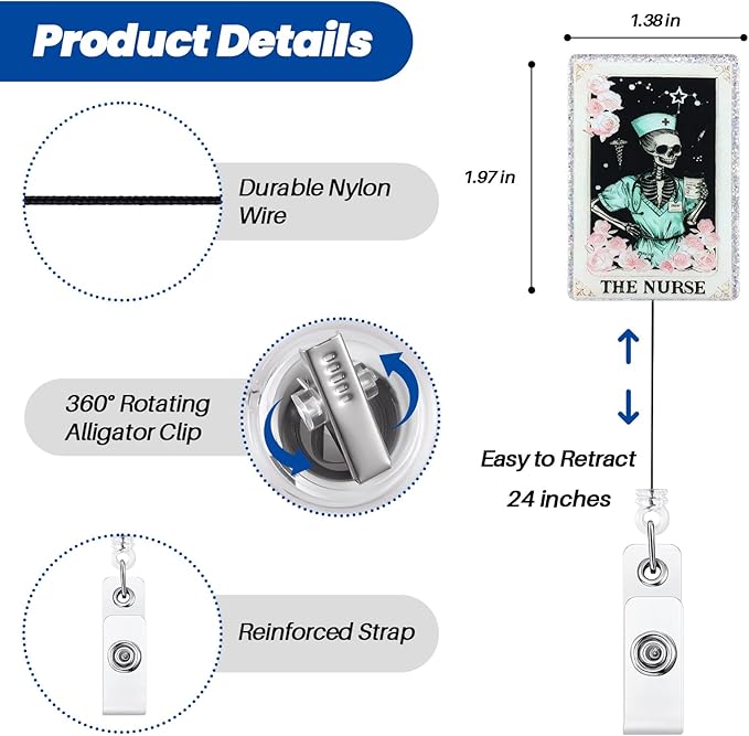 Funny Skeleton Nurse Badge Reel, Cute Retractable ID Card Badge Holder - Image 2