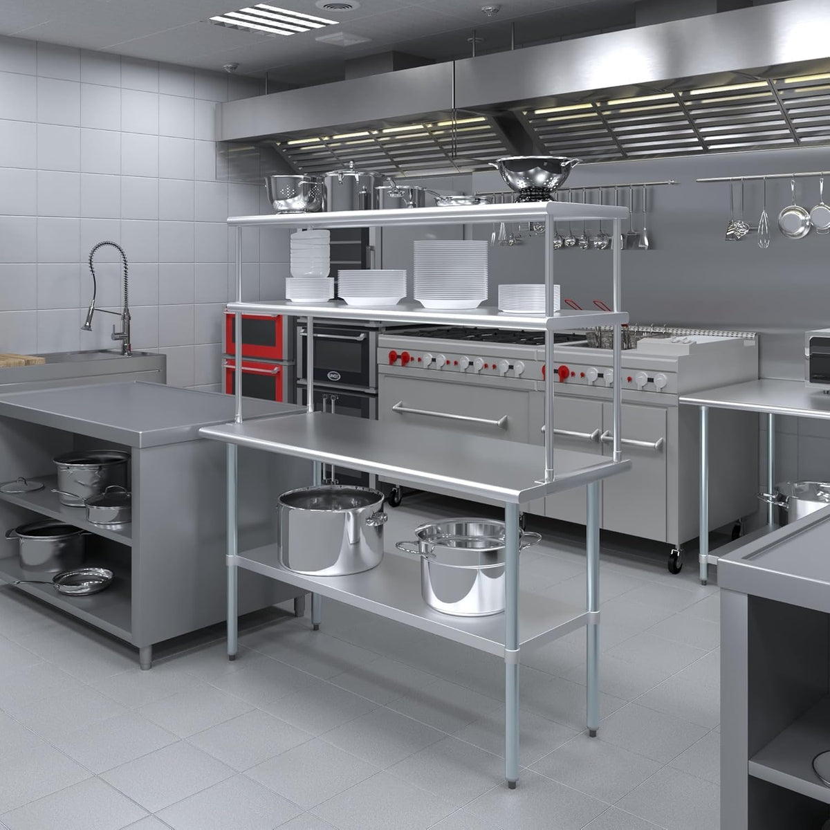 60" x 18" Stainless Double Overshelf, 140 lb/Shelf - Express KitchQ...