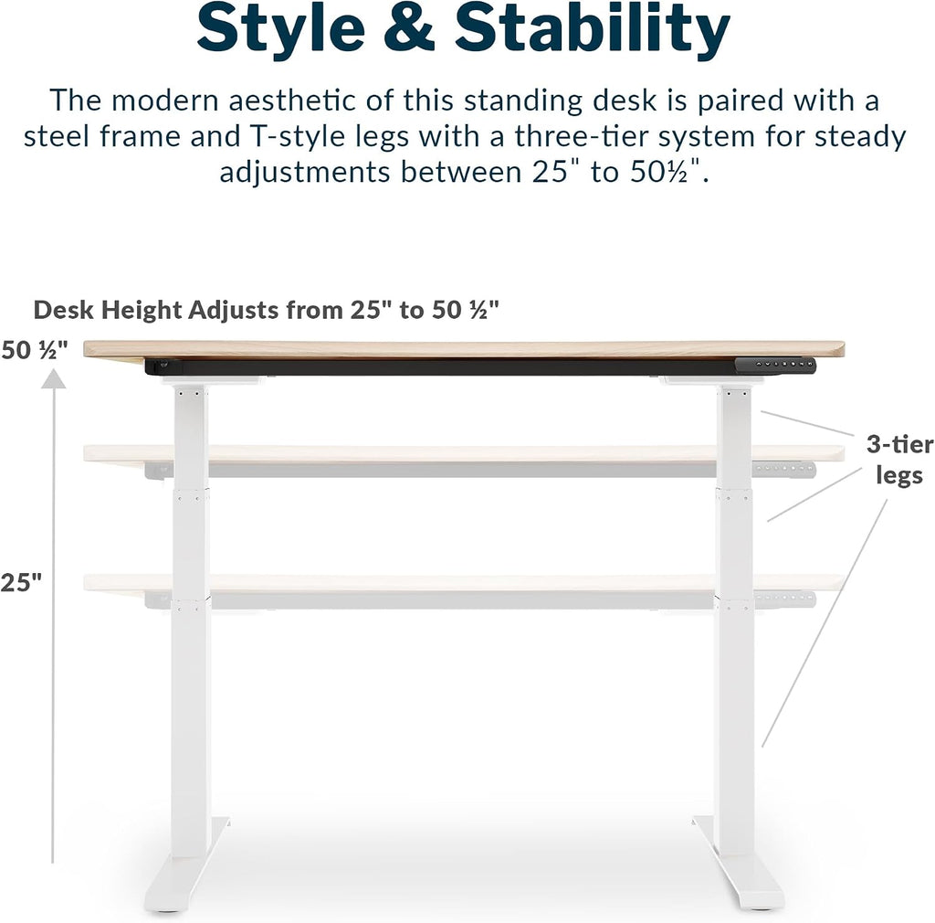 Vari Ergo Electric Standing Desk – 54x26 – Light Wood/White