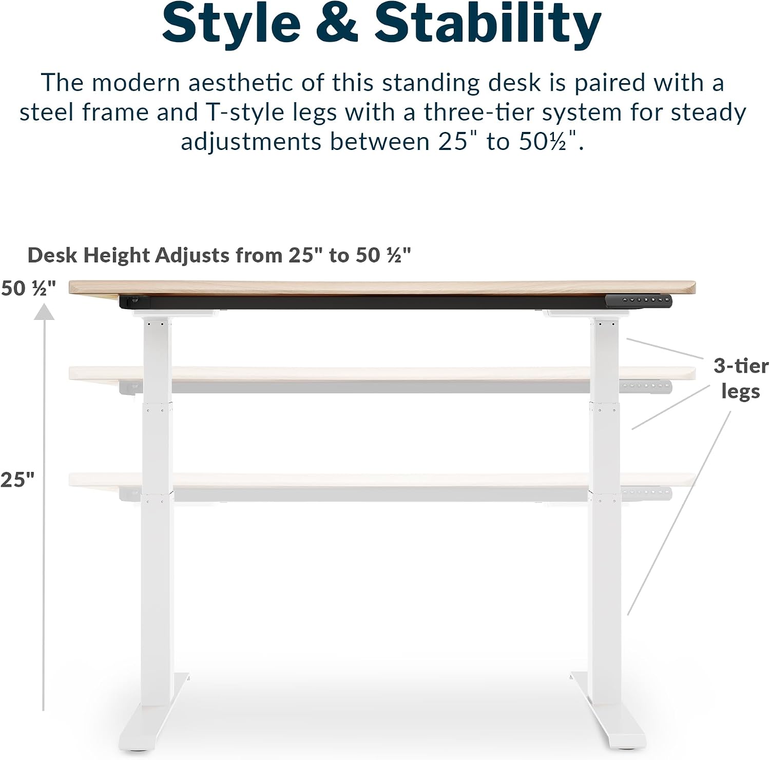 Vari Ergo Electric Standing Desk – 54x26 – Light Wood/White
