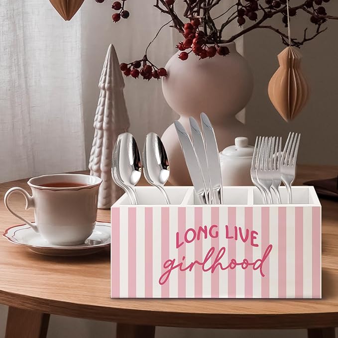 URLLUAE Pink Preppy Long Live Girlhood Wooden Pen Pencil Holder - Image 4