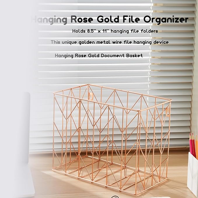 Fei Bi 1 Pack Metal Hanging Rose Gold File Organizer, Storage Box, Office and - Image 4