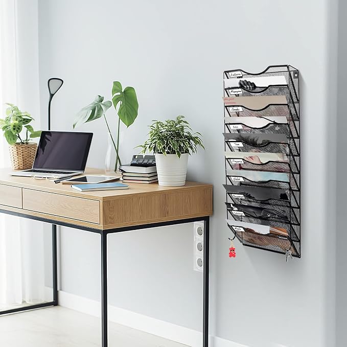BOHDK Wall File Organizer, 10 Tire Hanging File Folder Mail Organizer, Vertical - Image 2