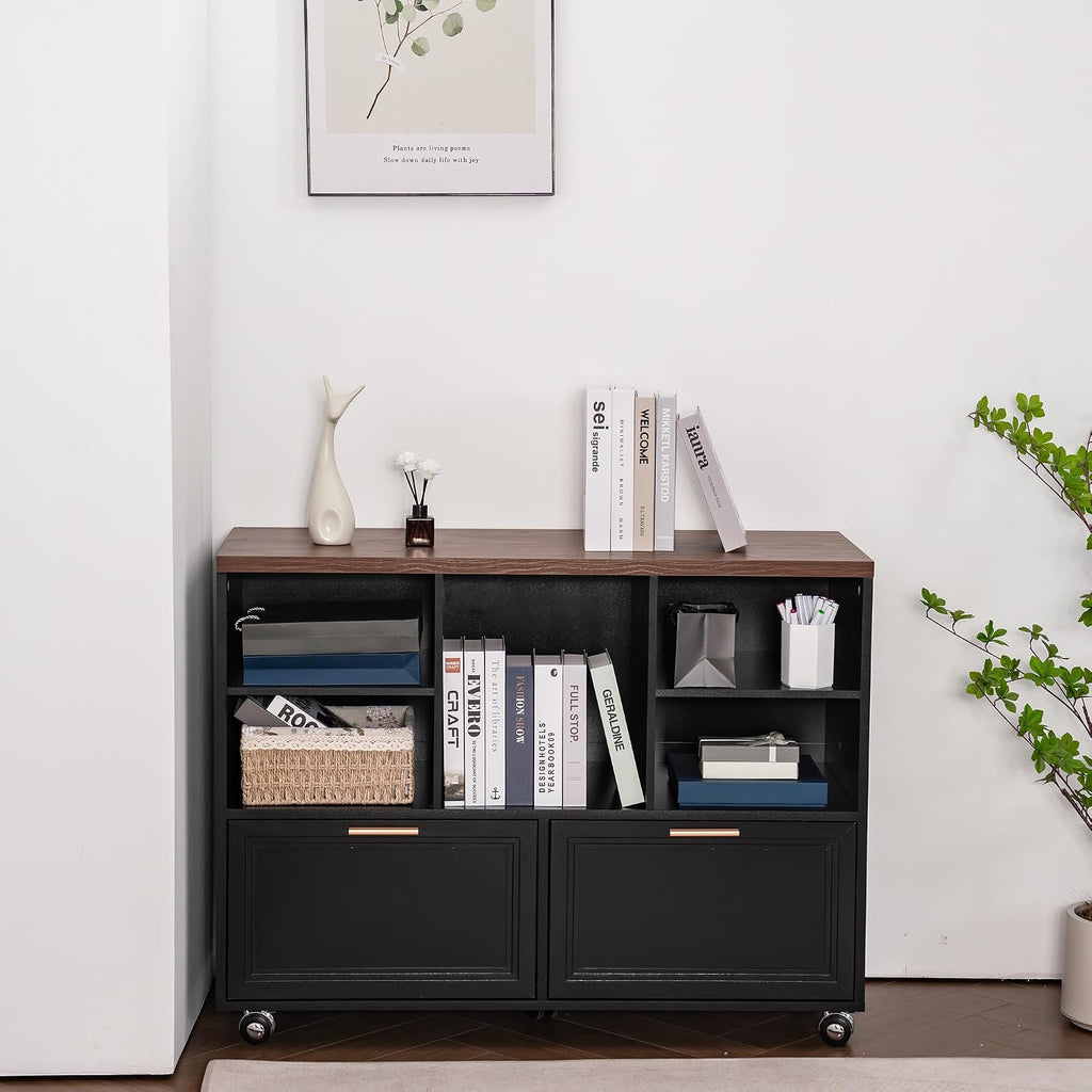 39.3" Lateral File Cabinet with Wheels,Ample Storage Space,Modern Filing Cabinet with 2 Drawers for Legal/Letter/ A4 Size