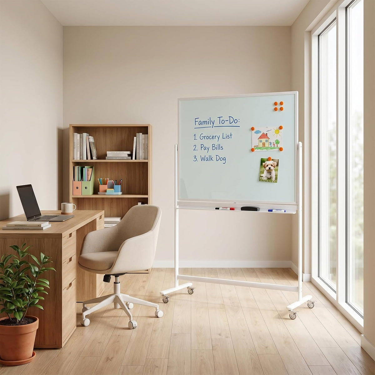 Wingwise Glass Whiteboard, 48 x 30 Inch Standard White with Stand