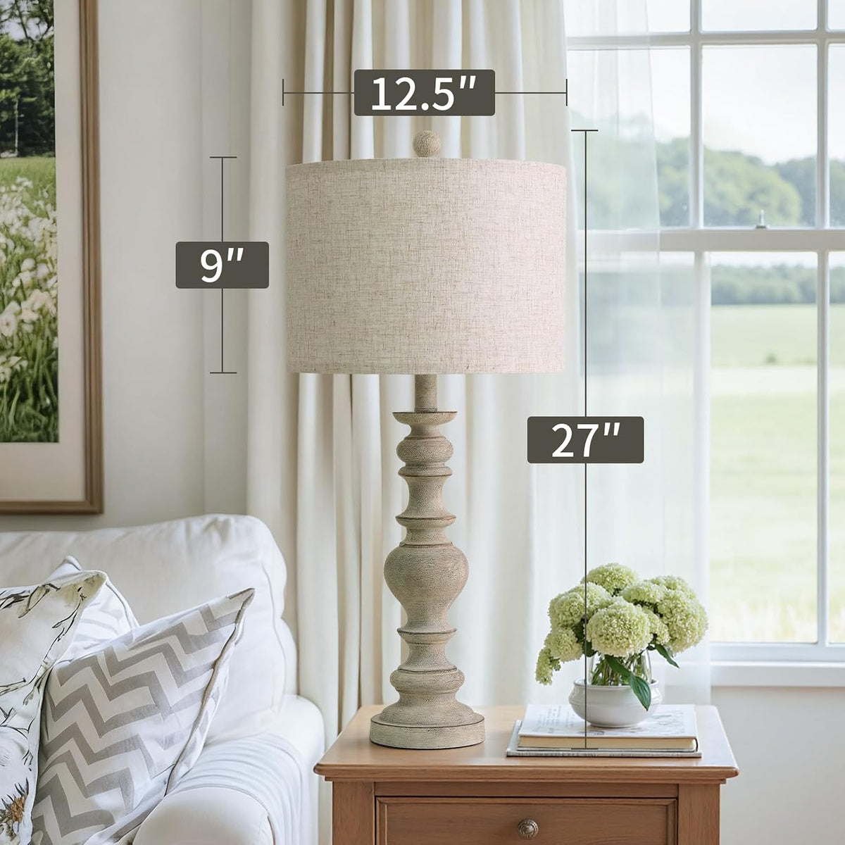 BOBOMOMO 27" Antique Gray Table Lamps Set of 2, Large Farmhouse Resin La...
