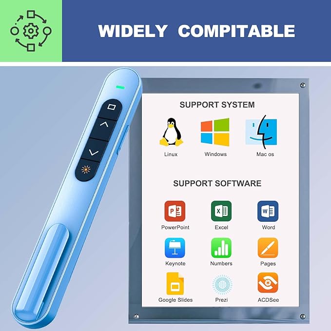 QUI Presentation Clicker for PowerPoint, RF 2.4GHz USB C Wireless Presenter - Image 7