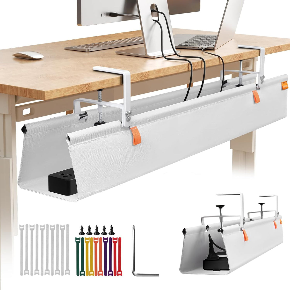 SUREUP9 No Drill Under Desk Cable Management Tray, Fabric Cable Management