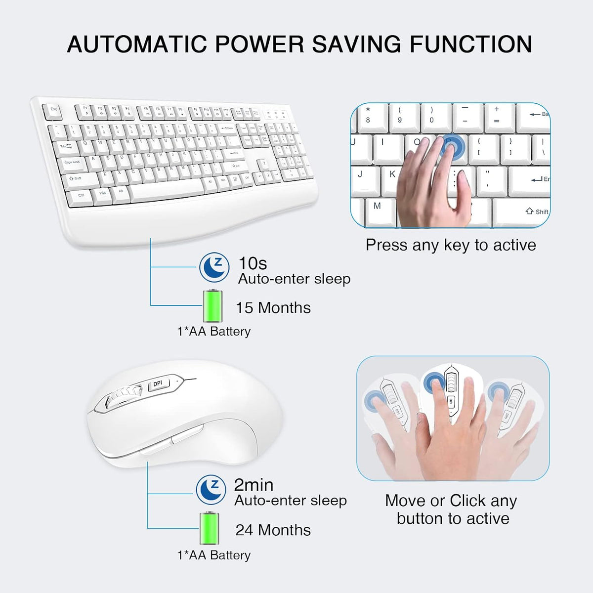 QUASIO Wireless Keyboard Mouse Combo, Windows & Mac Compatible (White)