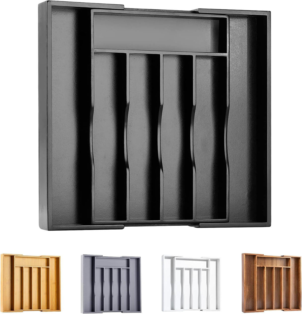 Bellsal Black Silverware Organizer Kitchen Drawer Organizer Expandable Bamboo...