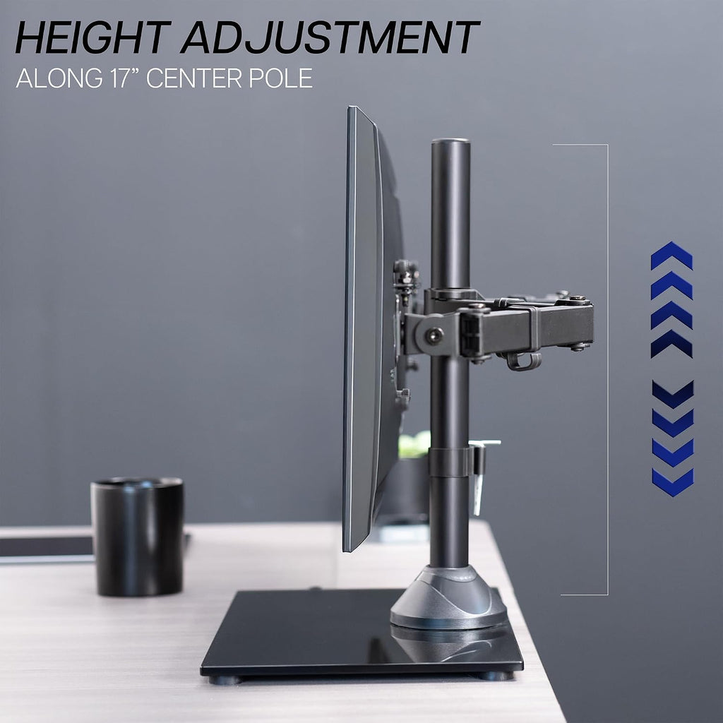 vivo freestanding dual monitor stand with sleek glass on a desk or shelf