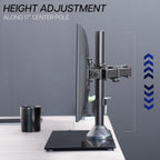 vivo freestanding dual monitor stand with sleek glass on a desk or shelf