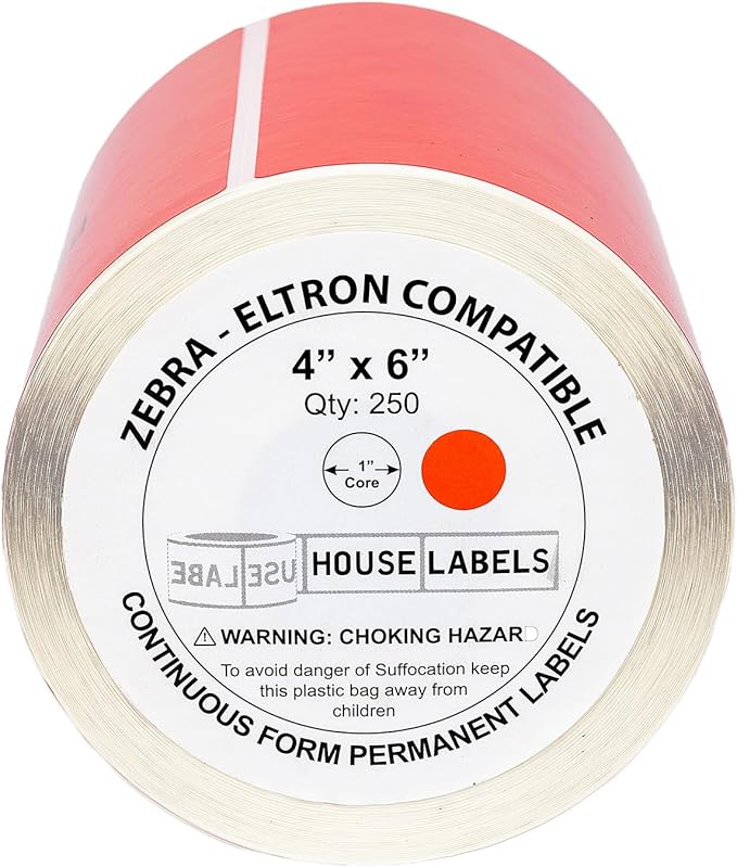 HOUSELABELS 4" x 6" Red Shipping Labels on 1" Core Compatible - Image 2